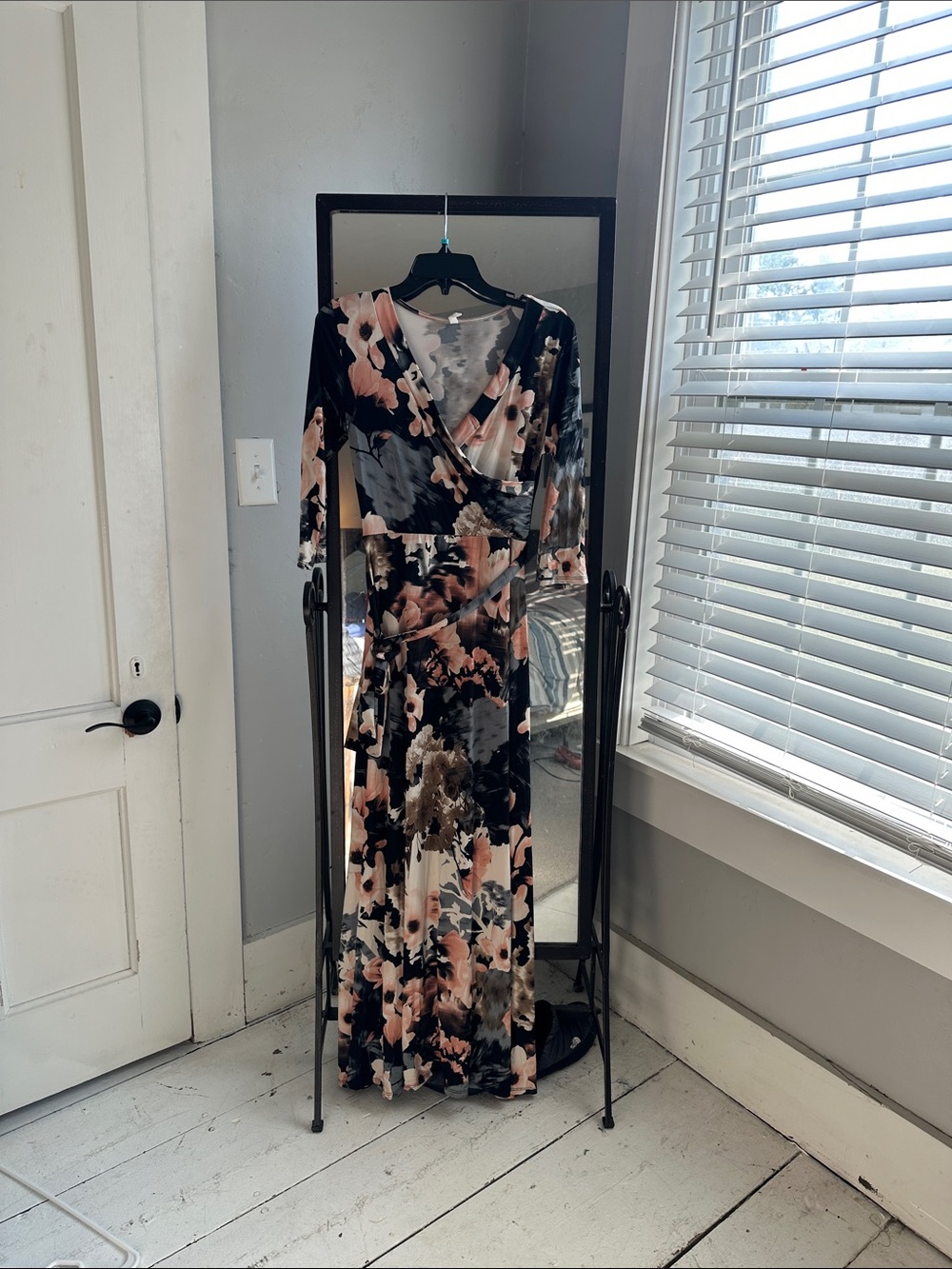 Pinkblush Black Floral Wrap Maxi Dress with Blush Accents